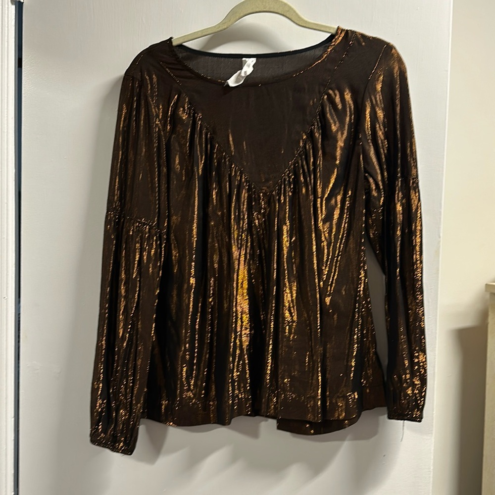 Anthropologie shiny light long sleeve shirt.  Perfect for a weekend or a holiday